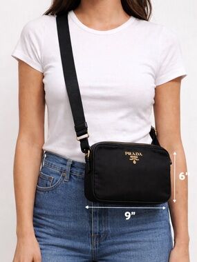 Authentic Prada black crossbody camera bag with cards